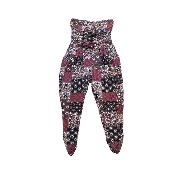 Women M Evogues Printed Paisley Strapless Jumpsuit Harem Wide Leg Relaxed Boho - Picture 1 of 6